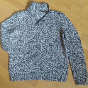 Chaps Black White‎ Chunky Knit Winter Sweater Button Detail Minimalist FLAWED